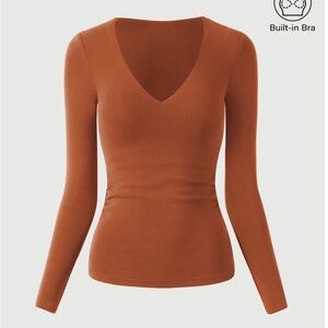 OGL Rust Long Sleeve V-Neck Top